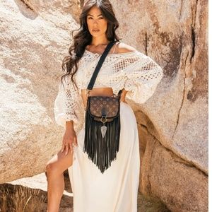 Vintage Boho Bag World Traveler CrossBody with Boho Fringe Louis Vuitton Logo